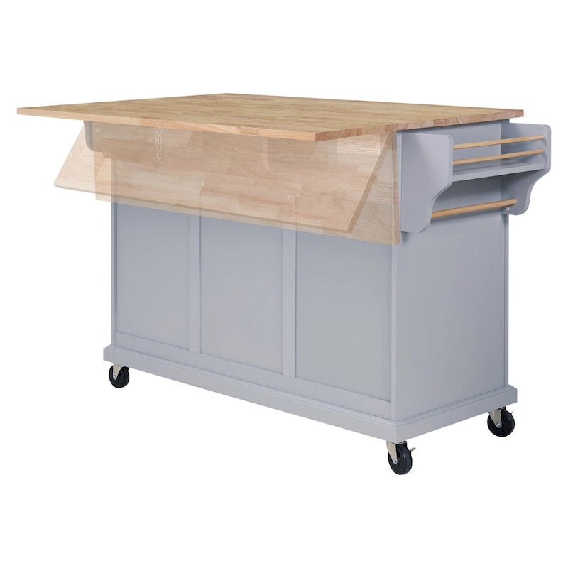 Natural Wood Top Kitchen Island Cart with Storage and Heavy-Duty Casters