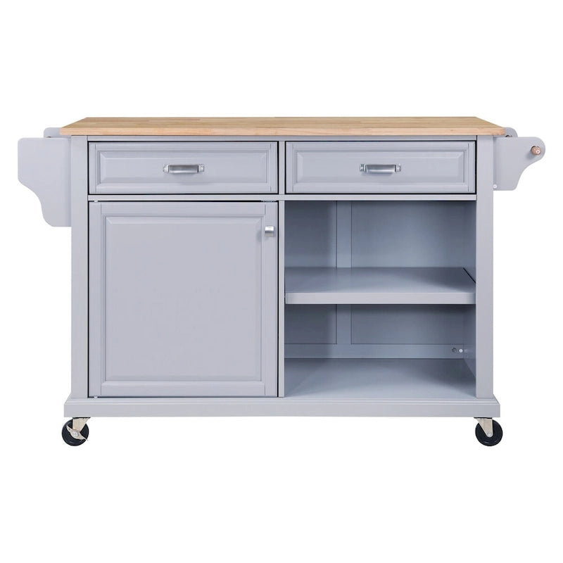 Natural Wood Top Kitchen Island Cart with Storage and Heavy-Duty Casters
