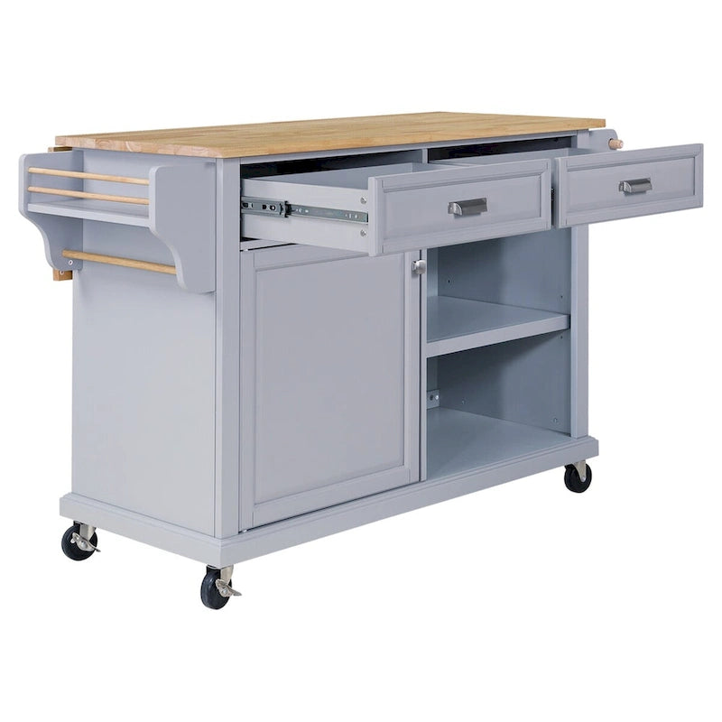 Natural Wood Top Kitchen Island Cart with Storage and Heavy-Duty Casters