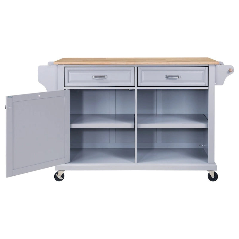 Natural Wood Top Kitchen Island Cart with Storage and Heavy-Duty Casters