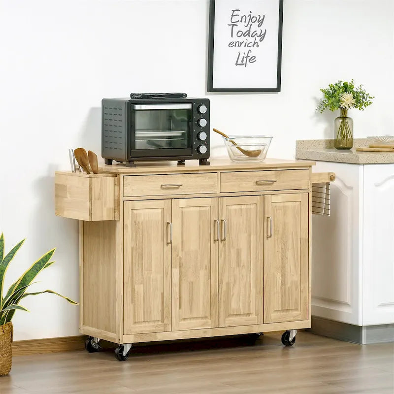 Rolling Kitchen Island with Storage Cabinets and Drawers
