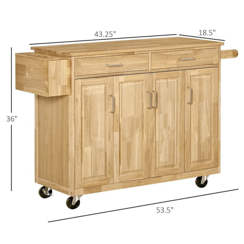 Rolling Kitchen Island with Storage Cabinets and Drawers