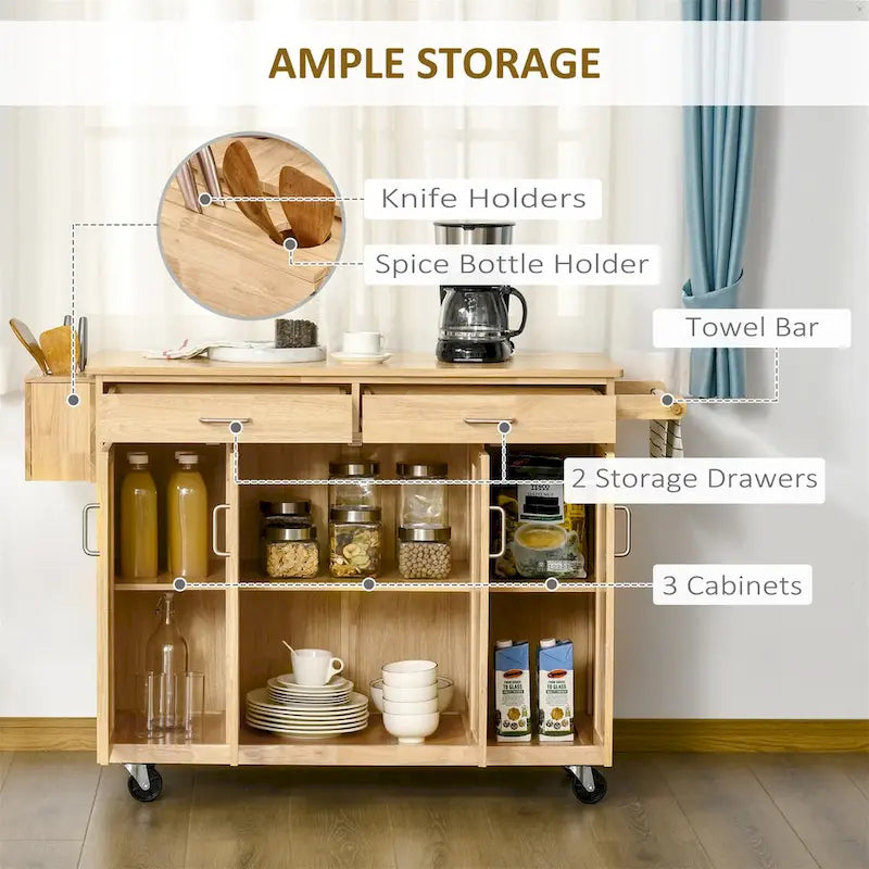 Rolling Kitchen Island with Storage Cabinets and Drawers