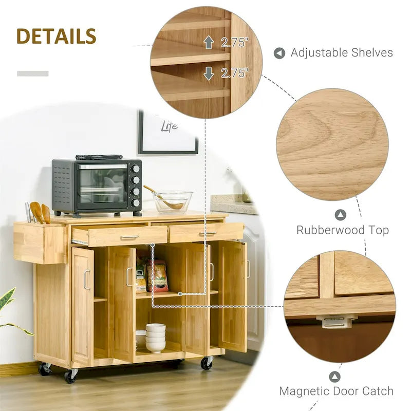Rolling Kitchen Island with Storage Cabinets and Drawers