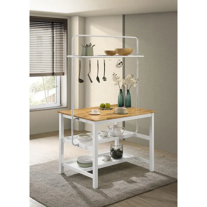 Brown and White Counter-Height Kitchen Island Table