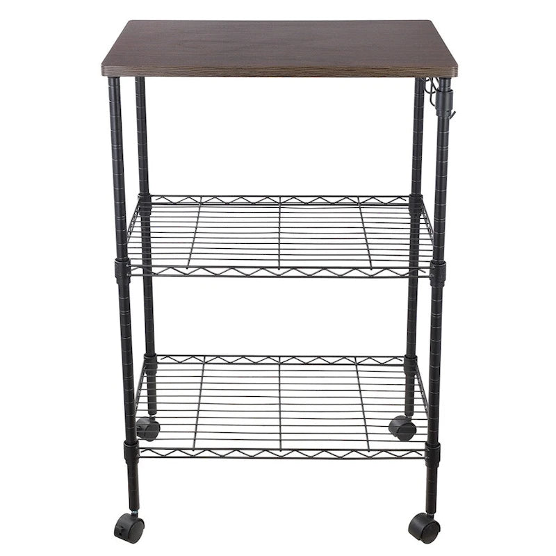3-Tier Rolling Kitchen Utility Cart with Wood Top