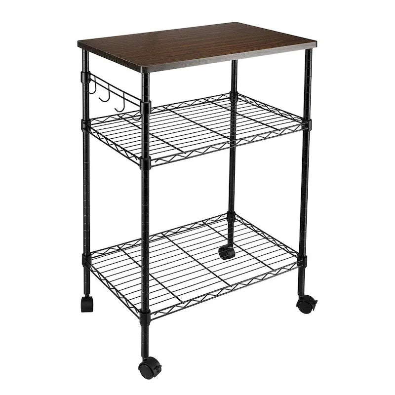3-Tier Rolling Kitchen Utility Cart with Wood Top