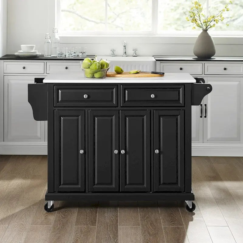 Black Granite Top Kitchen Cart - 18 D x 51.5 W x 36 H