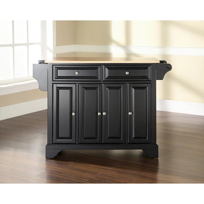 Black Kitchen Island with Natural Wood Top - 18 D x 51.5 W x 36 H