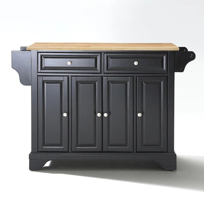 Black Kitchen Island with Natural Wood Top - 18 D x 51.5 W x 36 H