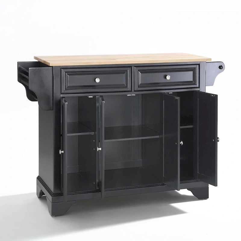 Black Kitchen Island with Natural Wood Top - 18 D x 51.5 W x 36 H