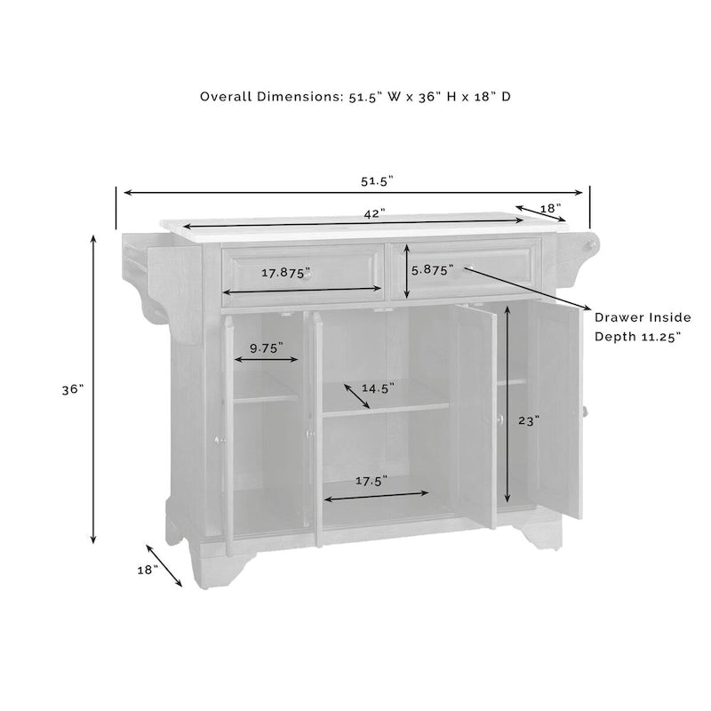 Black Kitchen Island with Natural Wood Top - 18 D x 51.5 W x 36 H