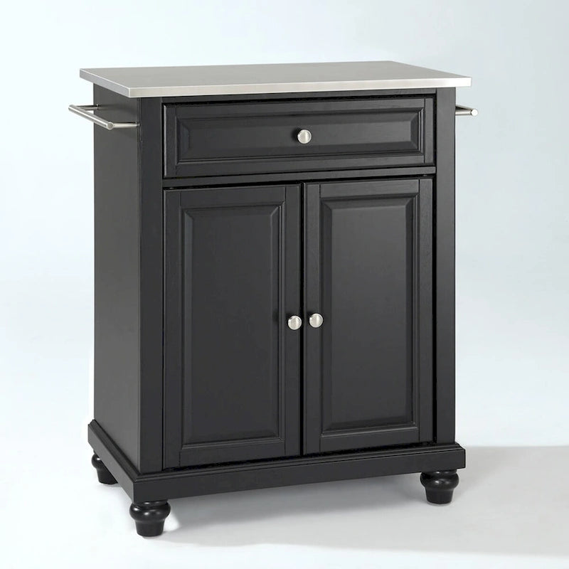Stainless Steel Top Portable Kitchen Island in Black