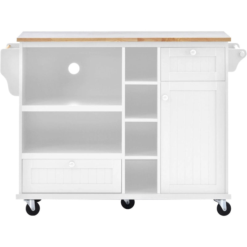 Rubberwood Kitchen Cart with Drop Leaf, Microwave Storage and 2 Drawers