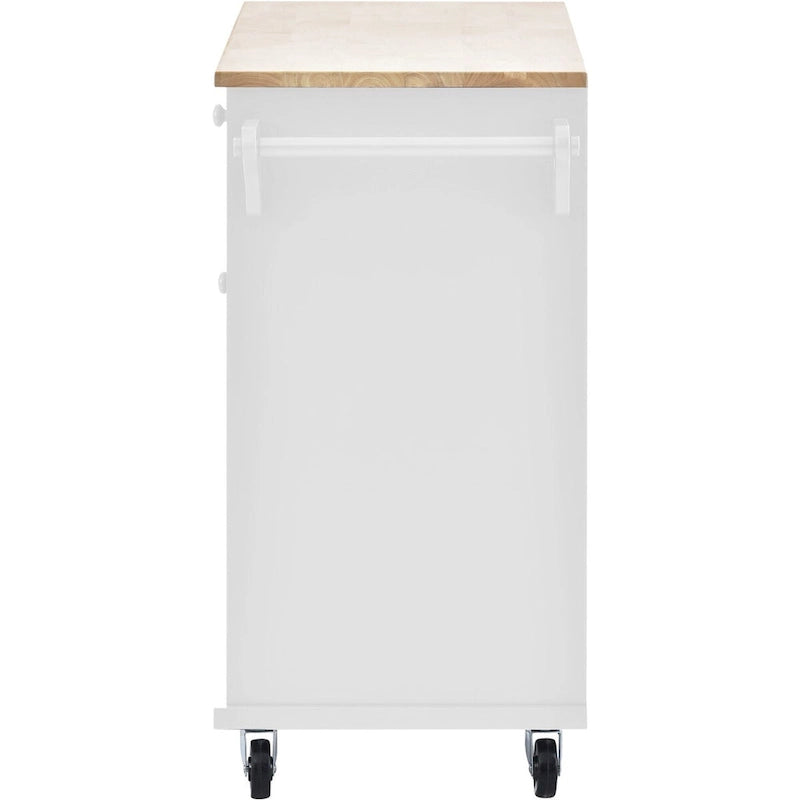 Rubberwood Kitchen Cart with Drop Leaf, Microwave Storage and 2 Drawers