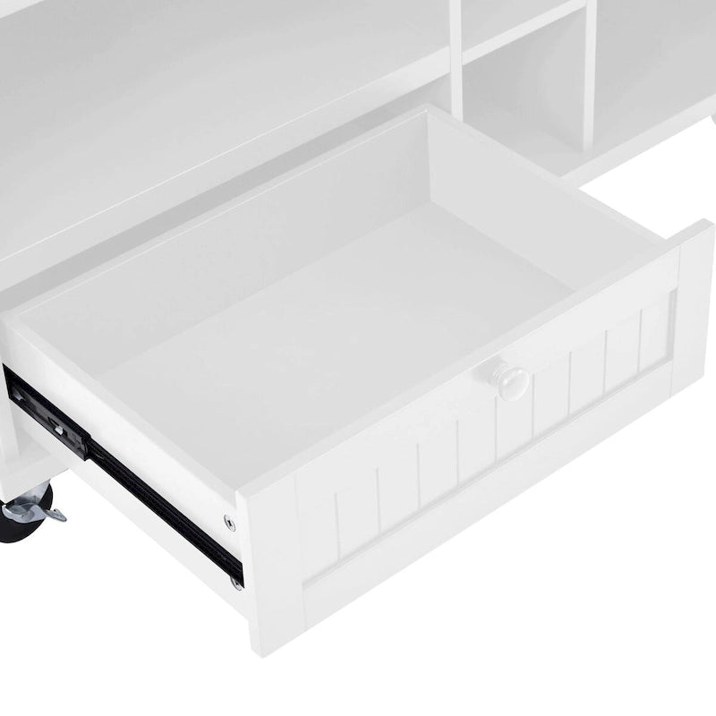 Rubberwood Kitchen Cart with Drop Leaf, Microwave Storage and 2 Drawers