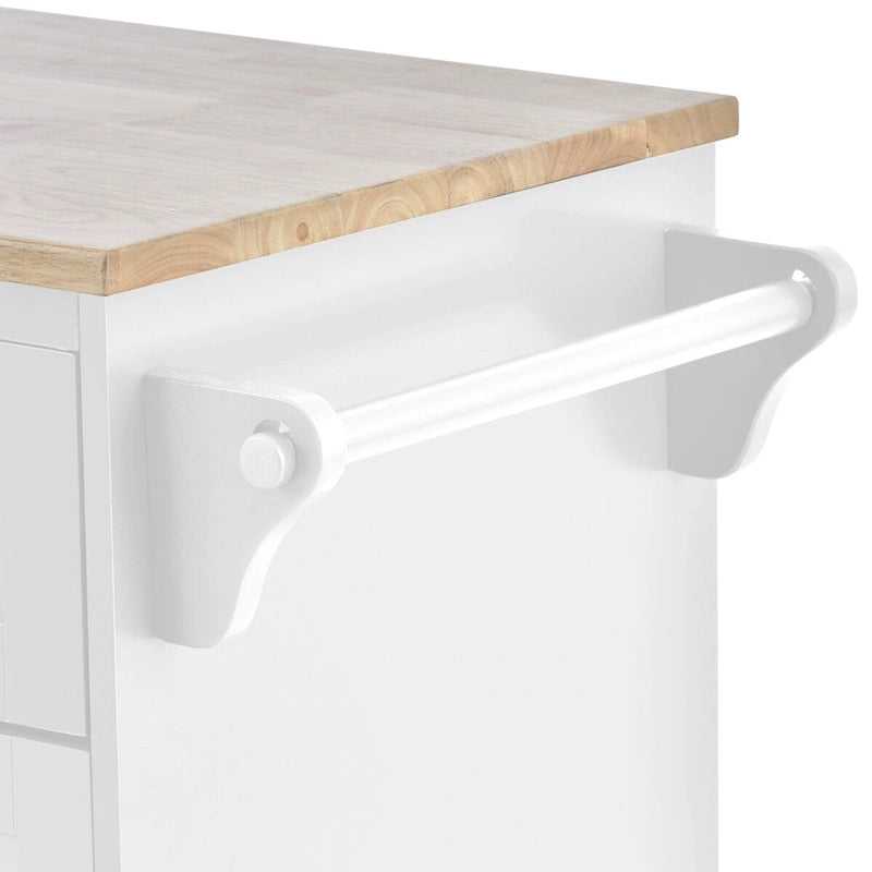 Rubberwood Kitchen Cart with Drop Leaf, Microwave Storage and 2 Drawers