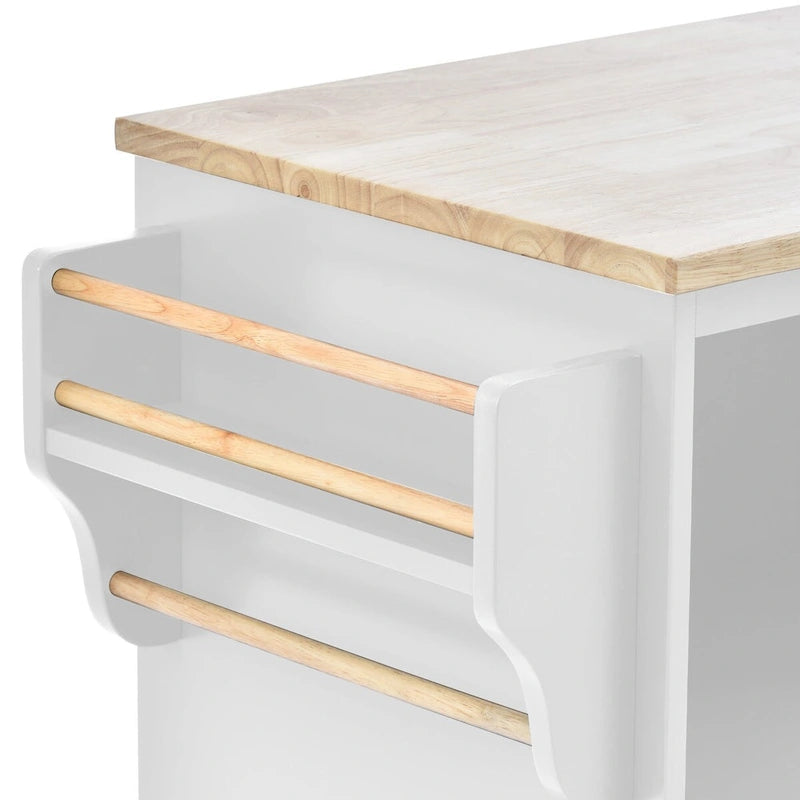 Rubberwood Kitchen Cart with Drop Leaf, Microwave Storage and 2 Drawers