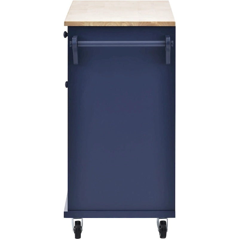 Rubberwood Kitchen Cart with Drop Leaf, Microwave Storage and 2 Drawers