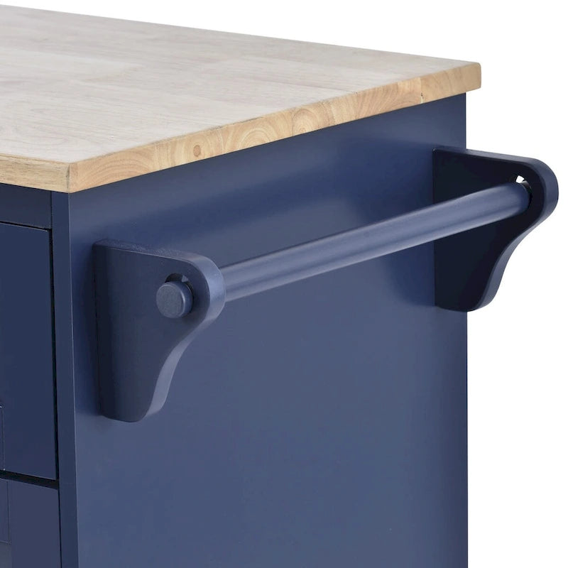 Rubberwood Kitchen Cart with Drop Leaf, Microwave Storage and 2 Drawers
