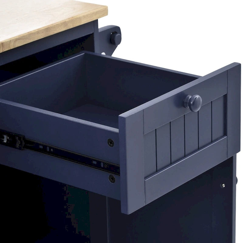 Rubberwood Kitchen Cart with Drop Leaf, Microwave Storage and 2 Drawers