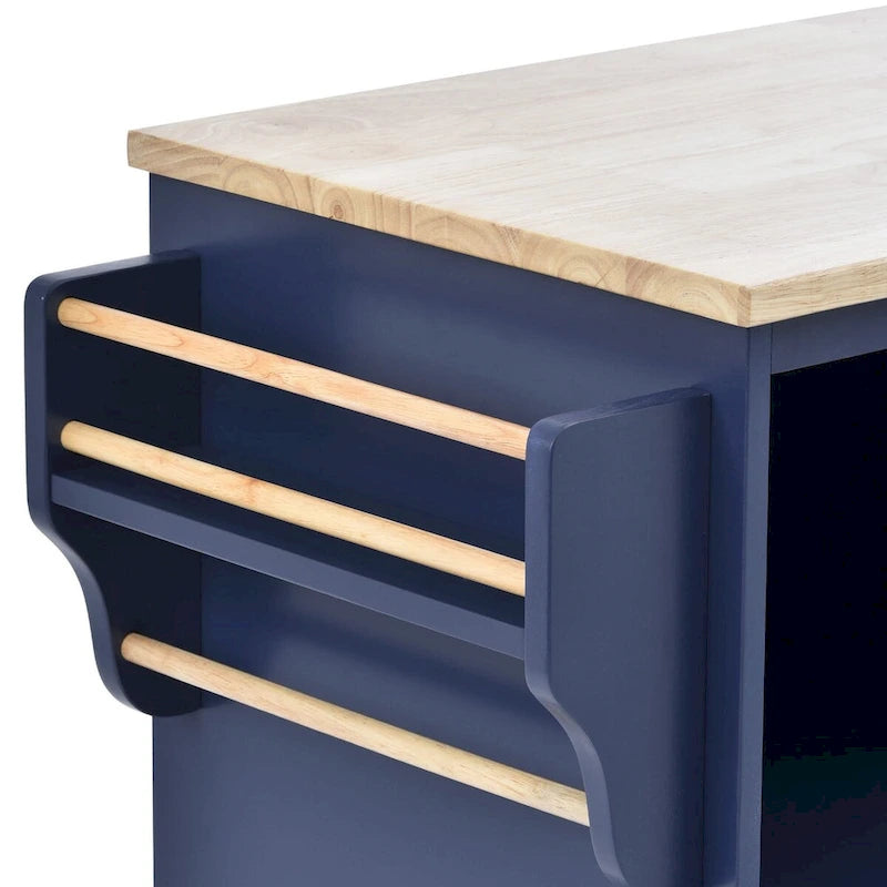 Rubberwood Kitchen Cart with Drop Leaf, Microwave Storage and 2 Drawers