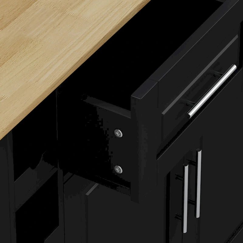 Rolling Kitchen Island Cart with Foldable Rubberwood Top and Storage
