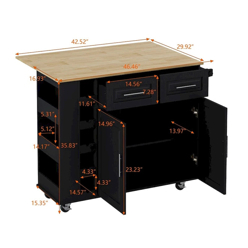 Kitchen Island Cart with Two-Door Cabinet and Wine Rack