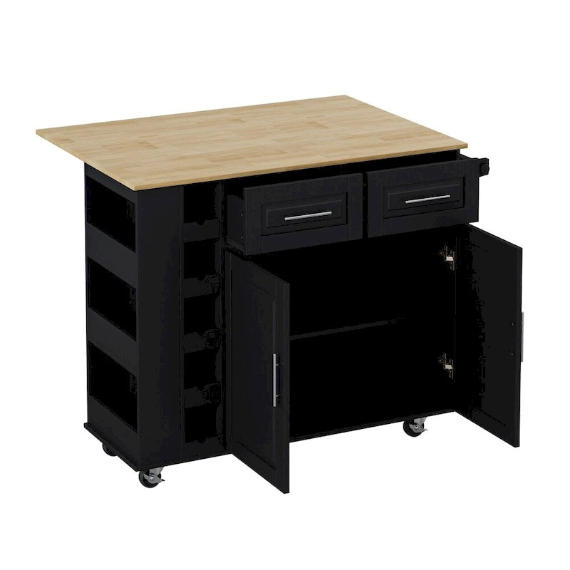 Kitchen Island Cart with Two-Door Cabinet and Wine Rack