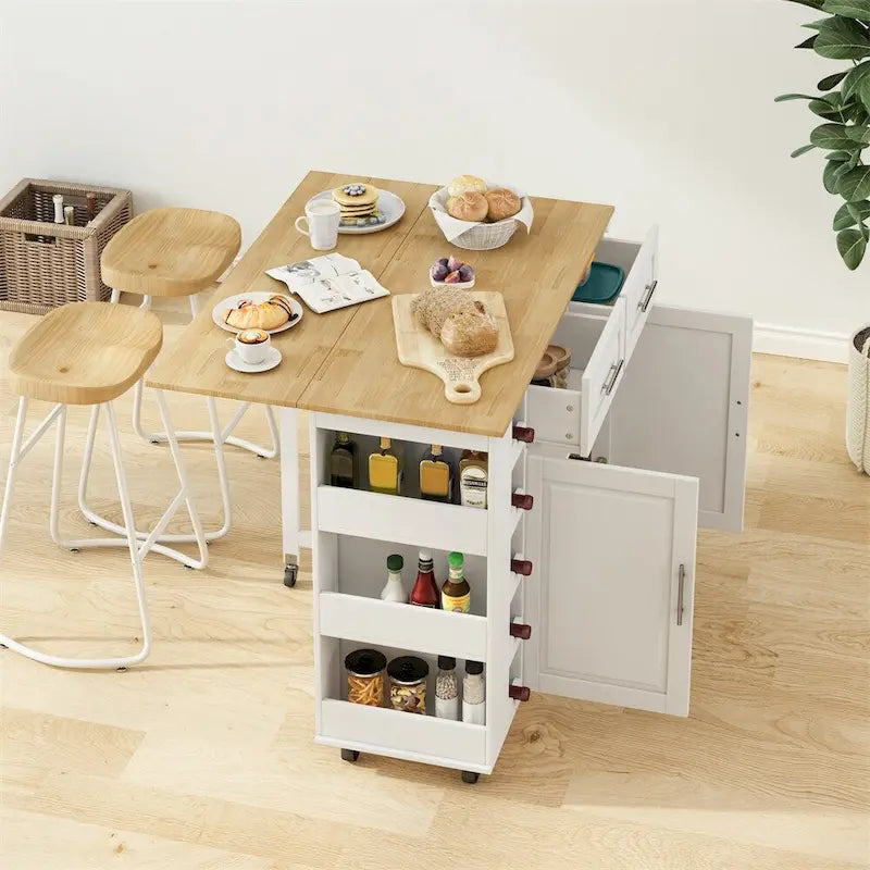 Kitchen Island Cart with Two-Door Cabinet and Wine Rack