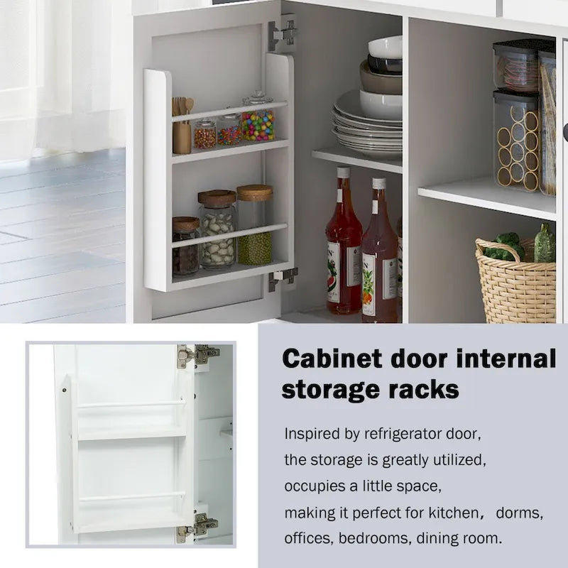 White Kitchen Cart with Rubberwood Drop-Leaf Countertop and 3 Drawers