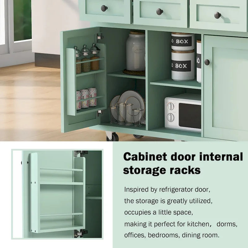 White Kitchen Cart with Rubberwood Drop-Leaf Countertop and 3 Drawers