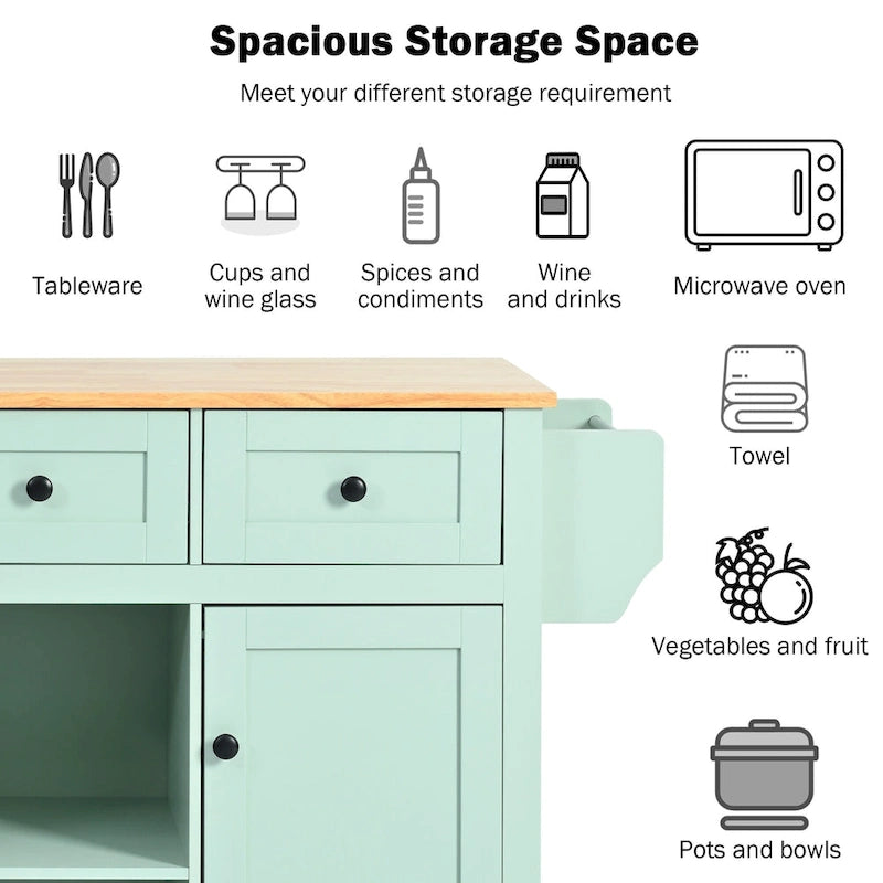 White Kitchen Cart with Rubberwood Drop-Leaf Countertop and 3 Drawers