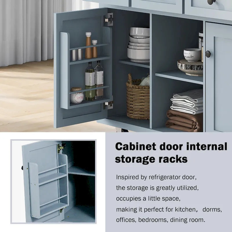 White Kitchen Cart with Rubberwood Drop-Leaf Countertop and 3 Drawers