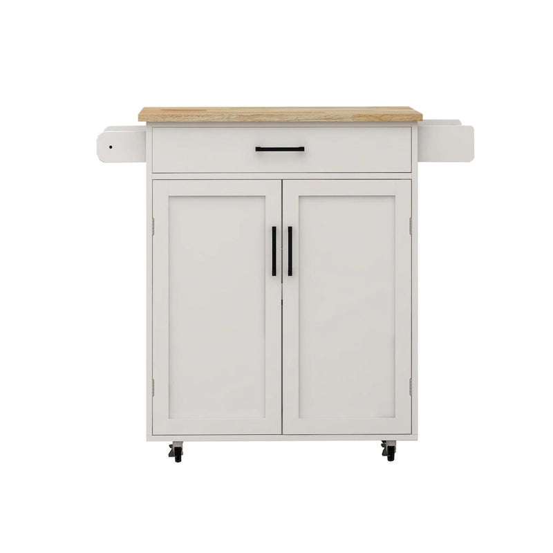 Rolling Kitchen Island Cart with Storage and Rubber Wood Top