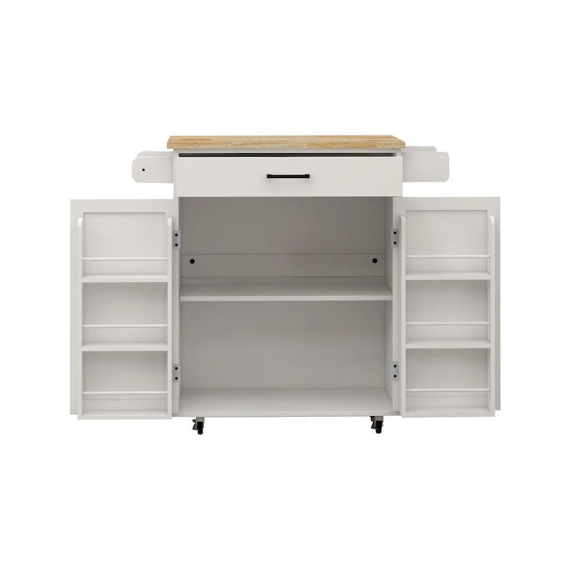 Rolling Kitchen Island Cart with Storage and Rubber Wood Top
