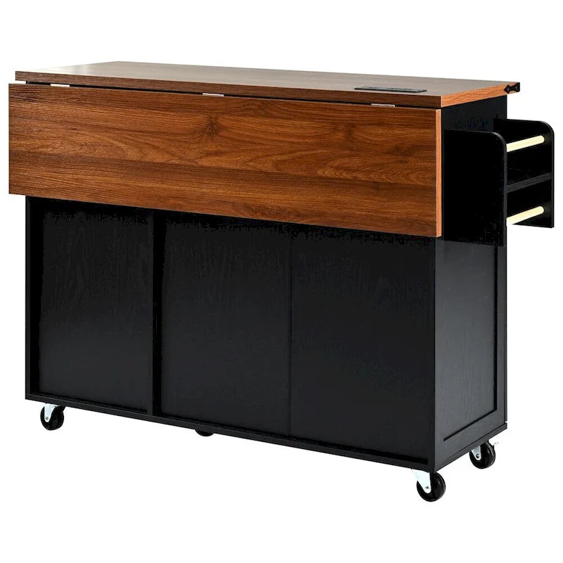 54.5-Inch Rolling Kitchen Island with Drop Leaf, Storage and Power Outlets