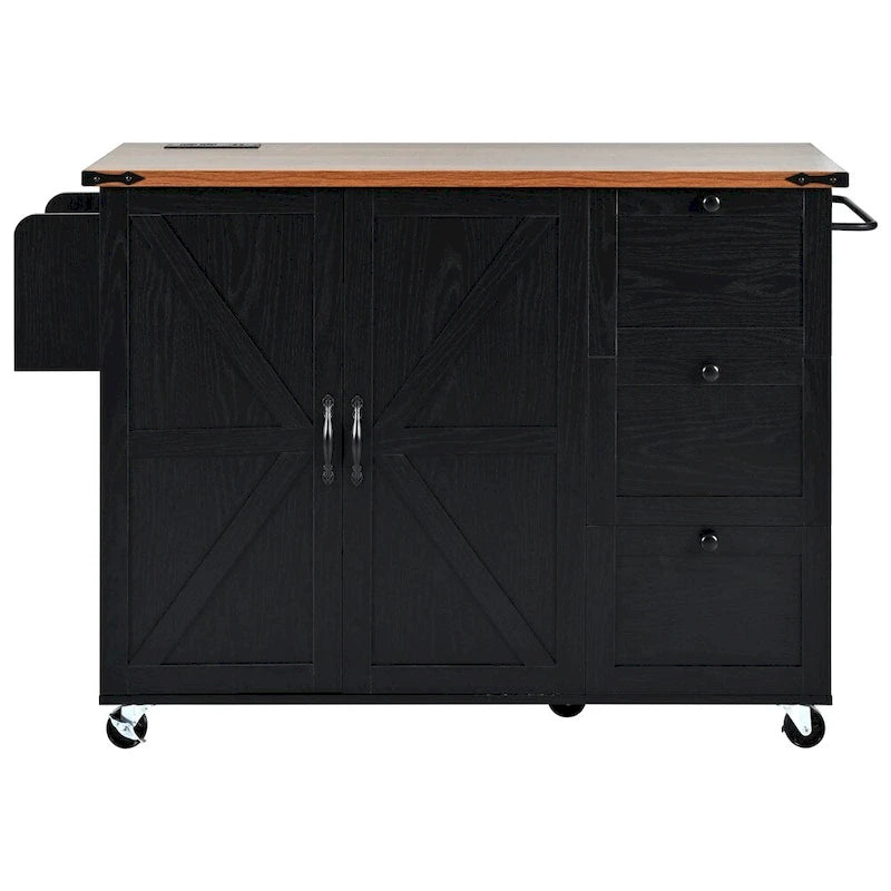 54.5-Inch Rolling Kitchen Island with Drop Leaf, Storage and Power Outlets