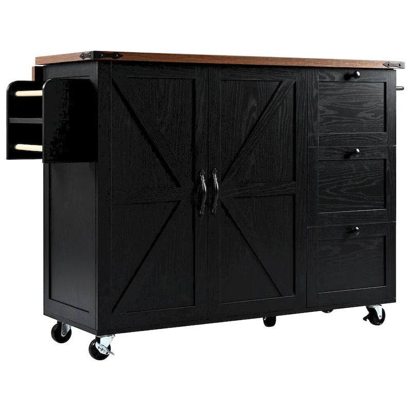 54.5-Inch Rolling Kitchen Island with Drop Leaf, Storage and Power Outlets