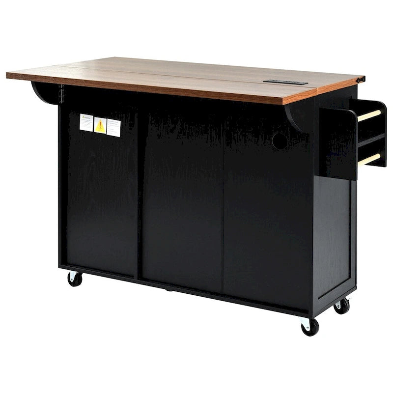 54.5-Inch Rolling Kitchen Island with Drop Leaf, Storage and Power Outlets