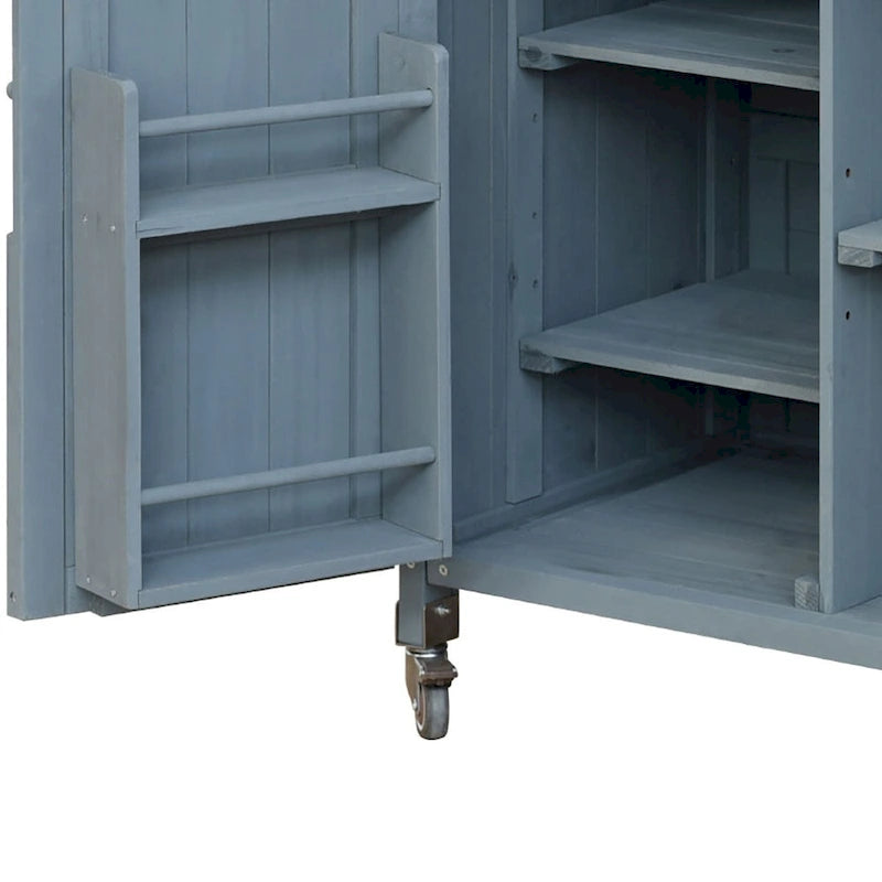 Wooden Kitchen Island with Stainless Steel Top and Storage
