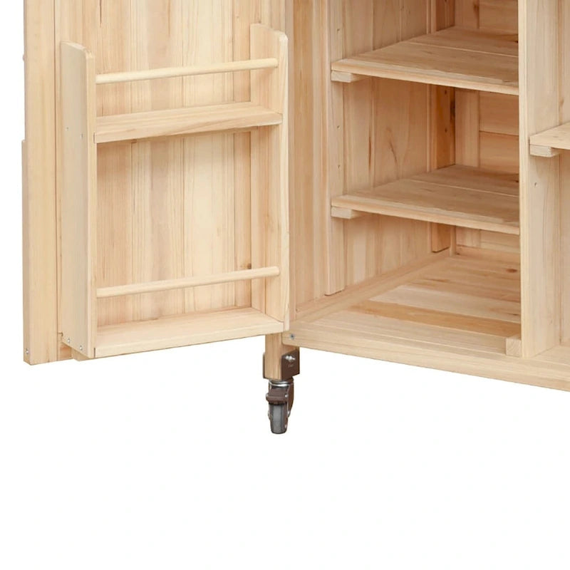 Wooden Kitchen Island with Stainless Steel Top and Storage