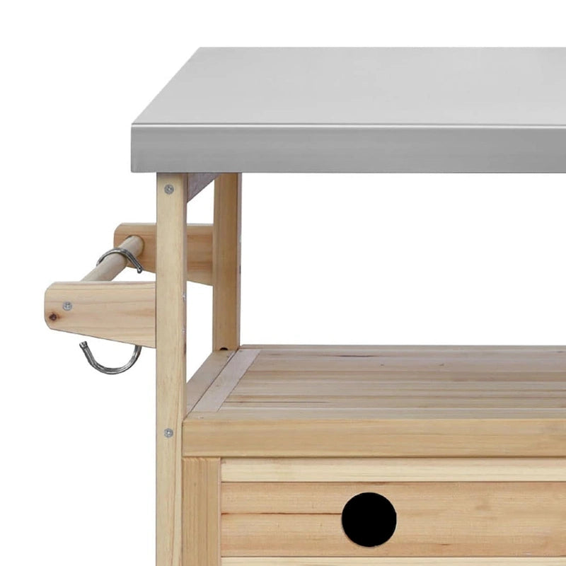 Wooden Kitchen Island with Stainless Steel Top and Storage