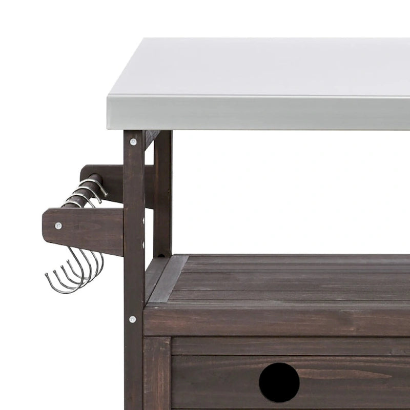 Wooden Kitchen Island with Stainless Steel Top and Storage