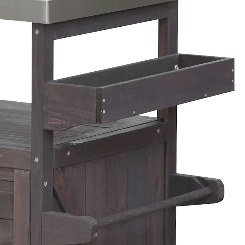 Wooden Kitchen Island with Stainless Steel Top and Storage
