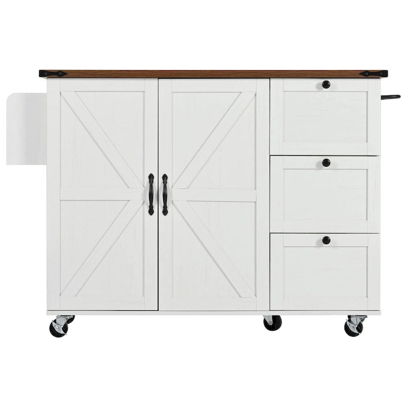 Farmhouse Rolling Kitchen Island with Drop Leaf and Power Outlets