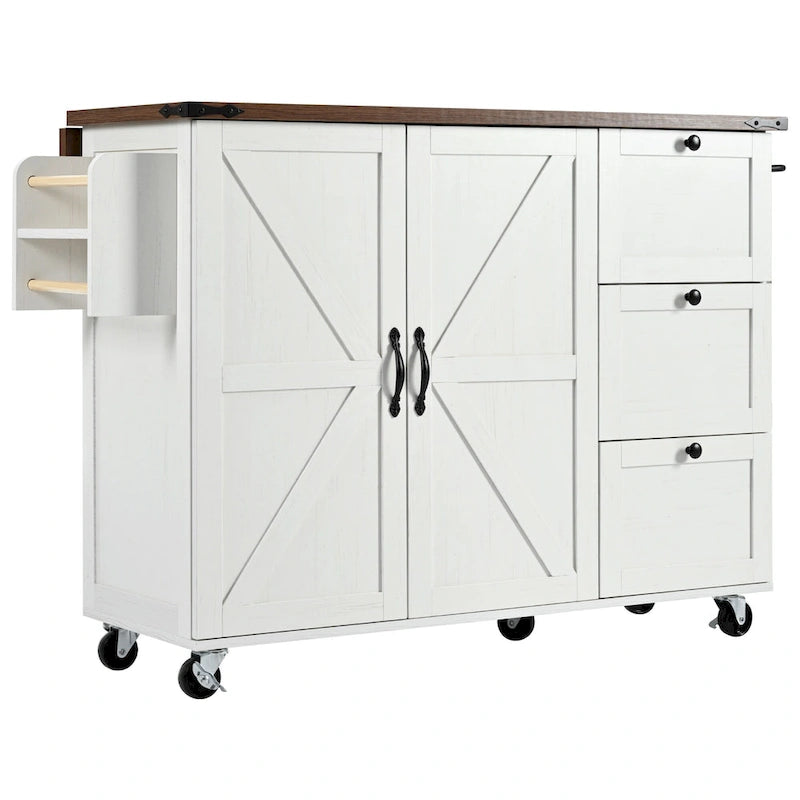 Farmhouse Rolling Kitchen Island with Drop Leaf and Power Outlets