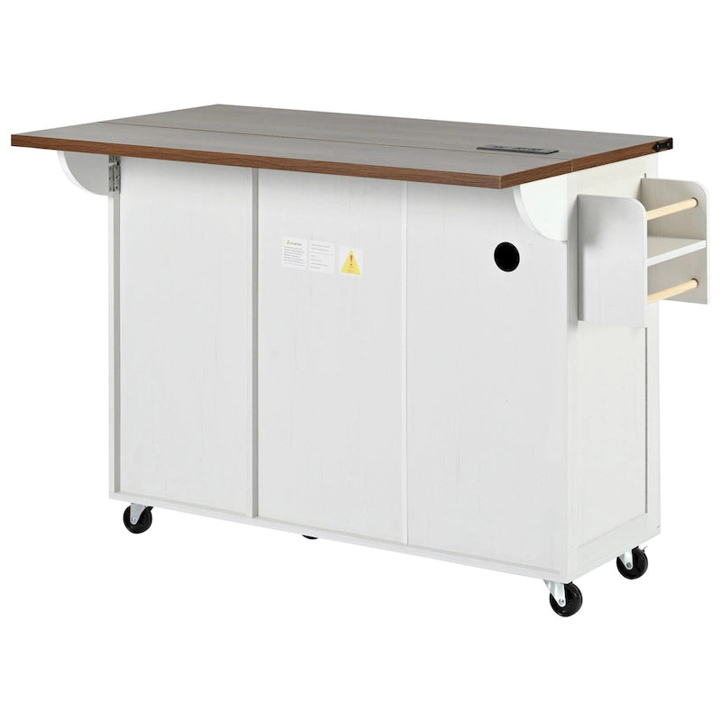 Farmhouse Rolling Kitchen Island with Drop Leaf and Power Outlets