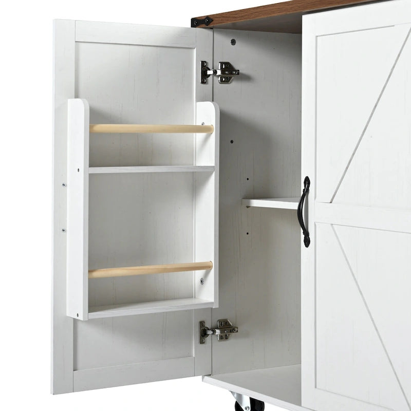 Farmhouse Rolling Kitchen Island with Drop Leaf and Power Outlets