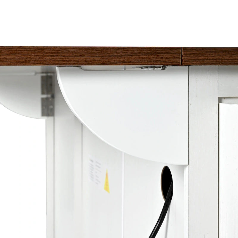 Farmhouse Rolling Kitchen Island with Drop Leaf and Power Outlets